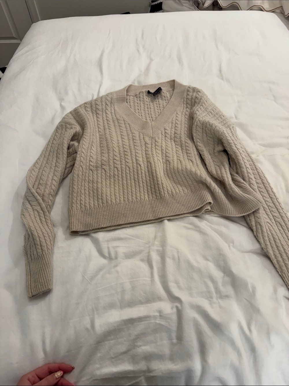 French Connection Cream Cable Knit V-Neck Sweater